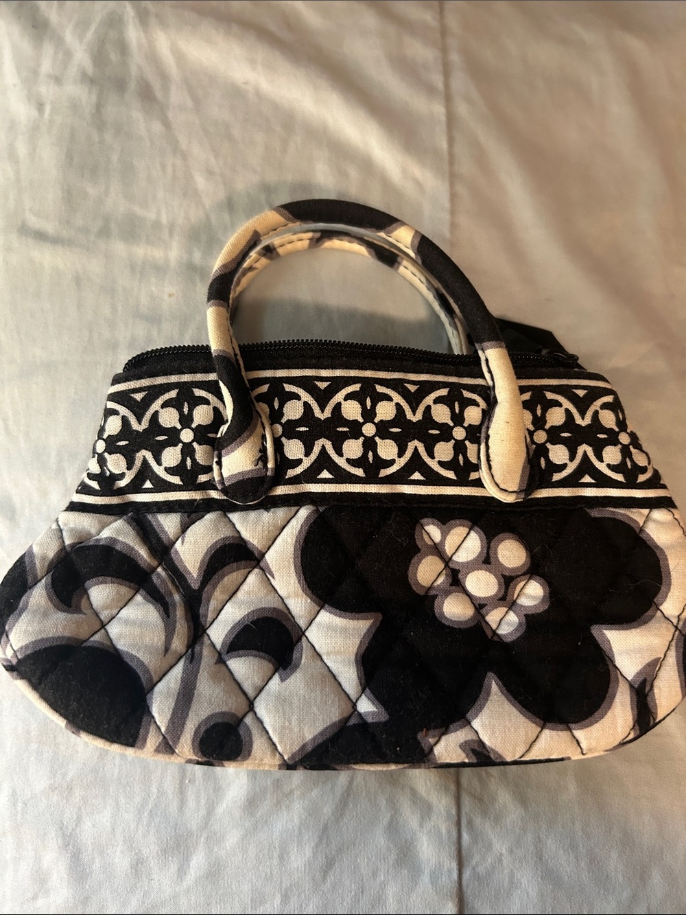 Vera Bradley Black and White Quilted Mini Top-Handle Bag
